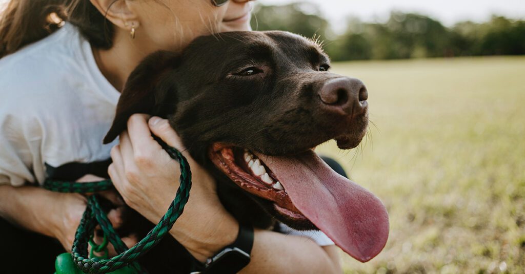 Photo of a woman hugging her dog